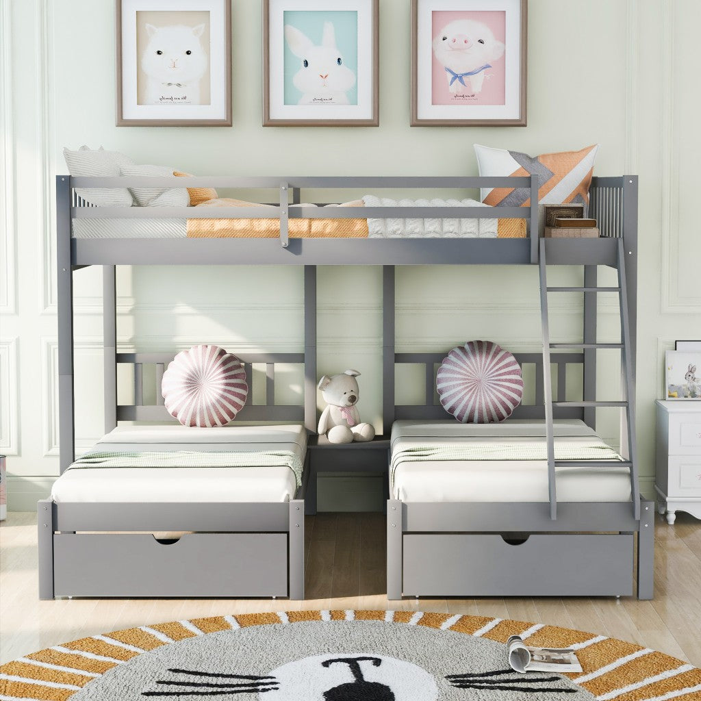 Gray Full Over Double Twin Triple Bunk Beds with Drawers-1