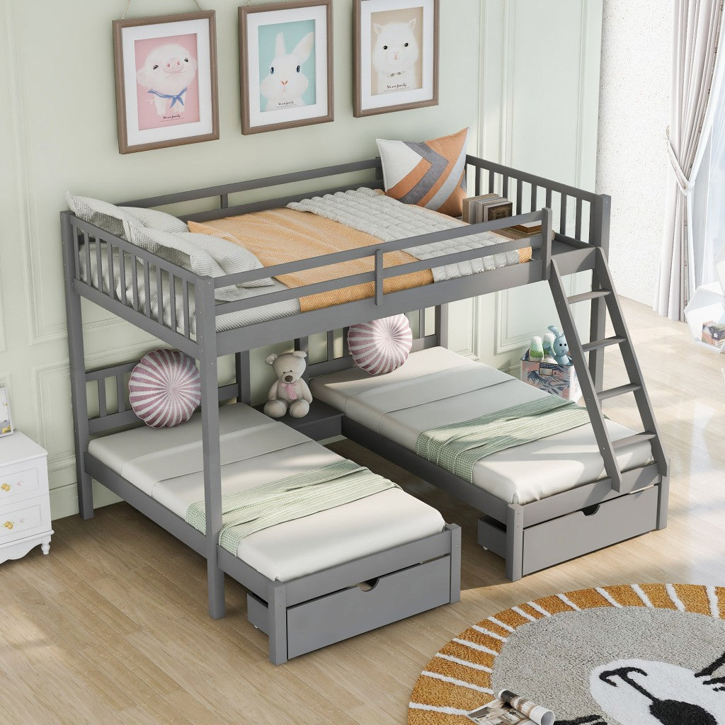 Gray Full Over Double Twin Triple Bunk Beds with Drawers-2