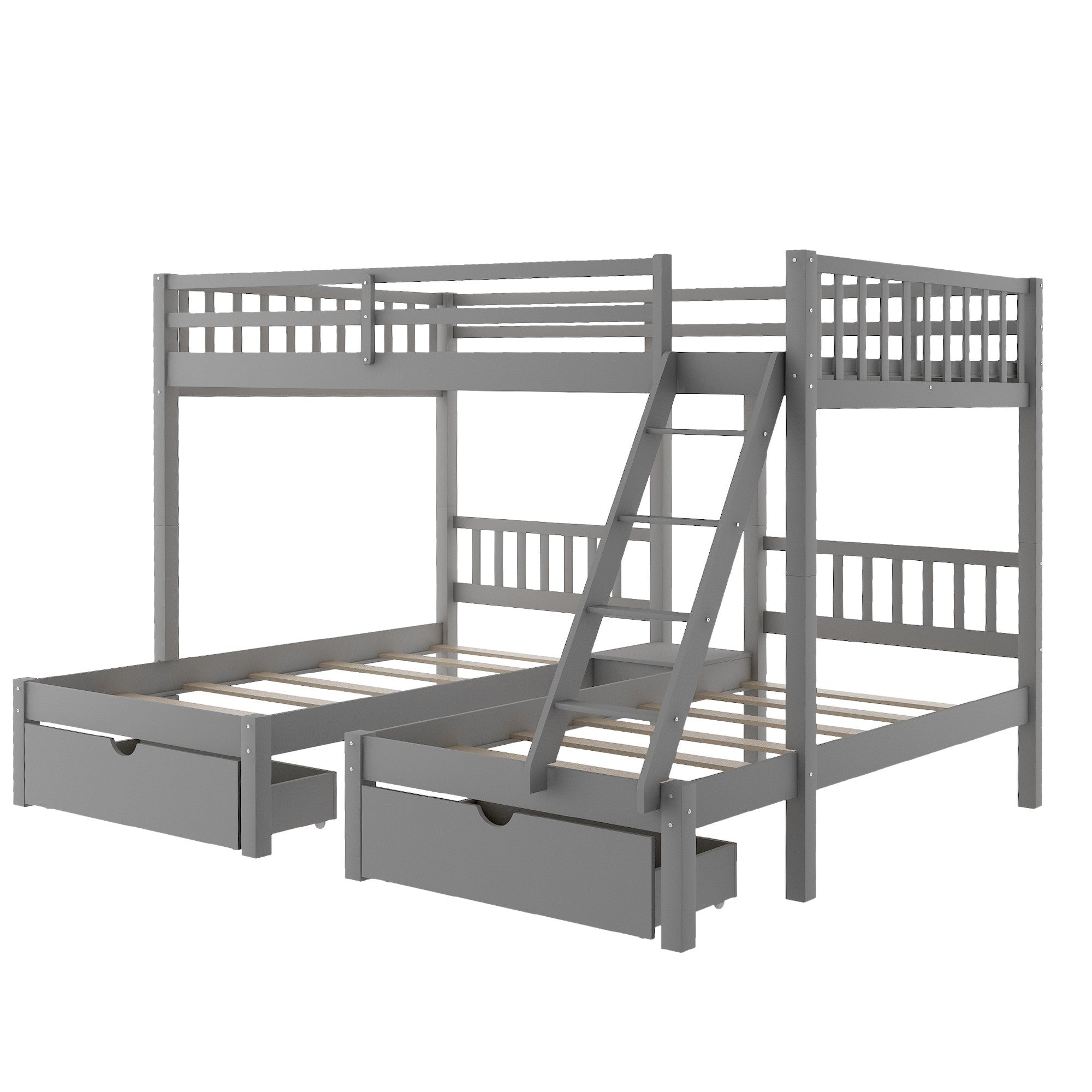 Gray Full Over Double Twin Triple Bunk Beds with Drawers-3