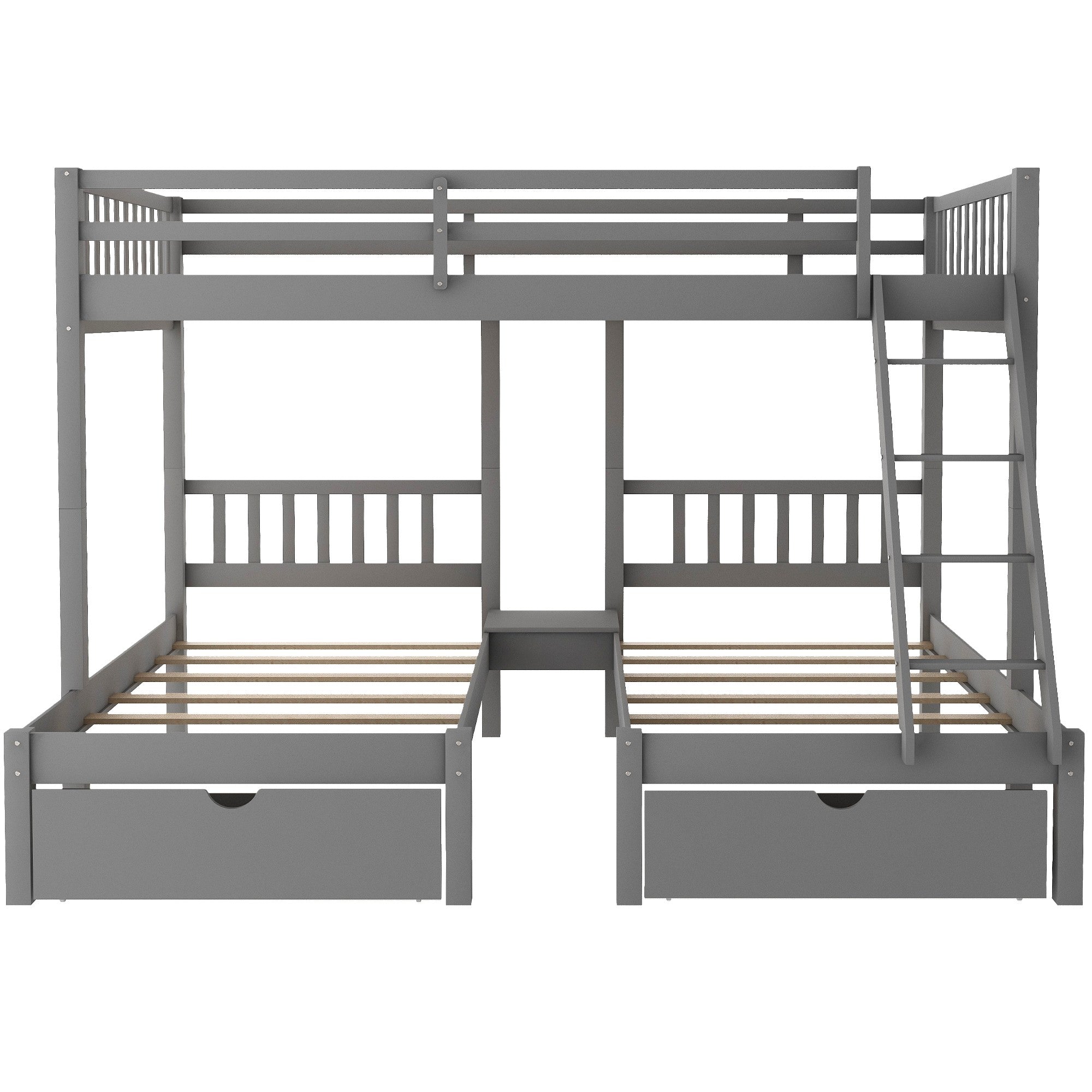 Gray Full Over Double Twin Triple Bunk Beds with Drawers-4