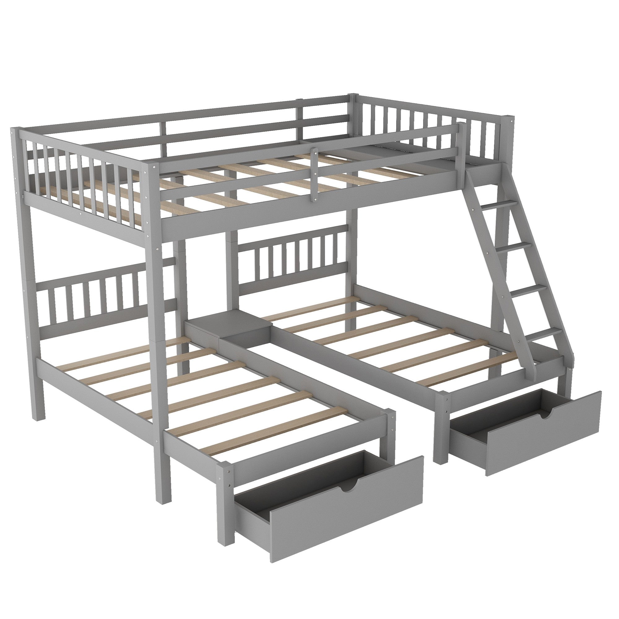 Gray Full Over Double Twin Triple Bunk Beds with Drawers-5