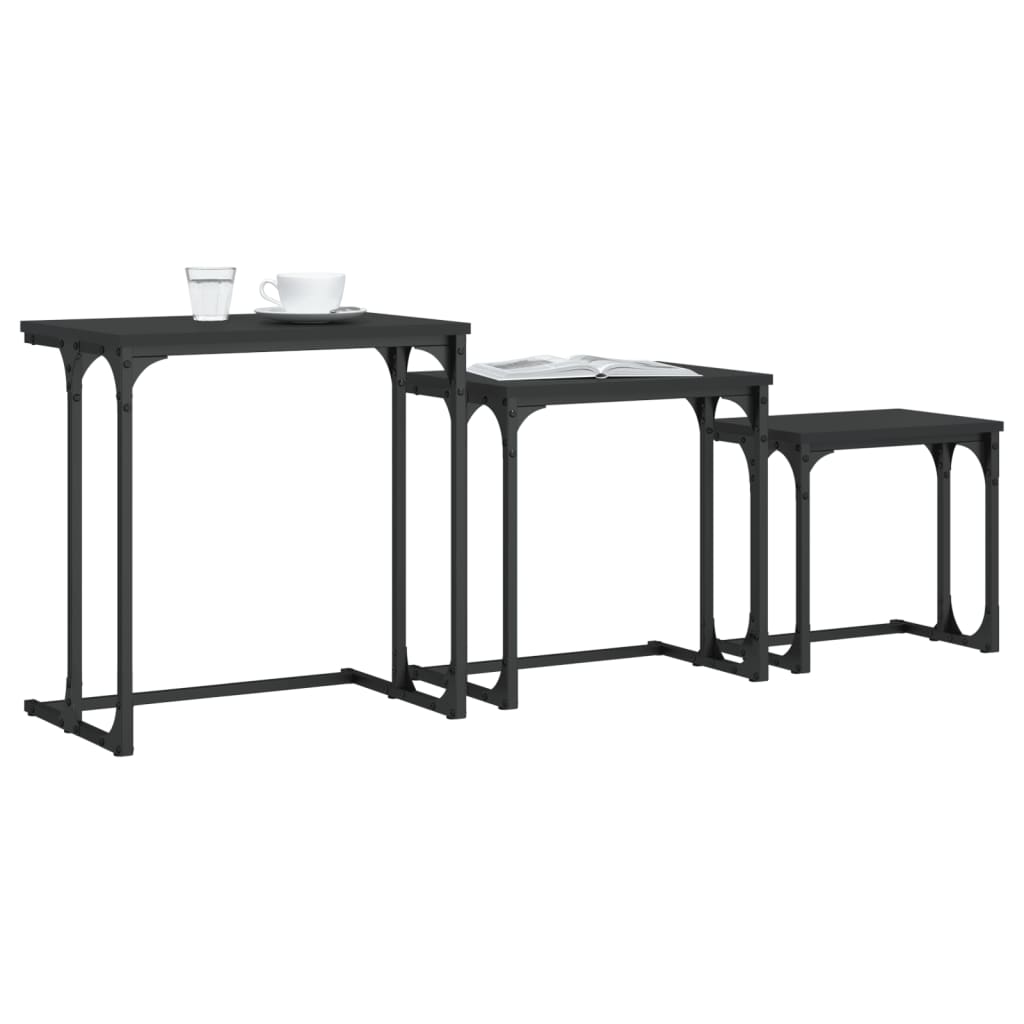 vidaXL Nesting Coffee Tables 3 pcs Black Engineered Wood-1