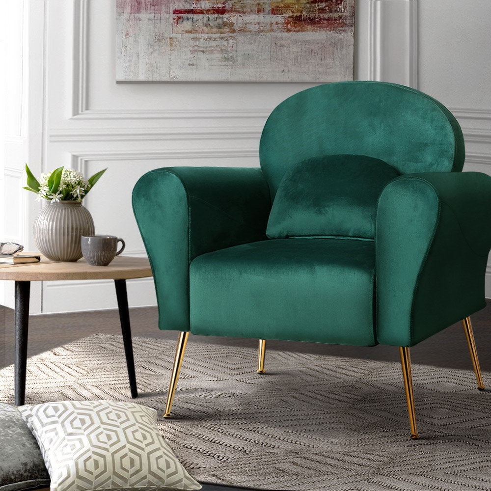 Artiss Armchair Lounge Chair Accent Armchairs Chairs Sofa Green Cushion Velvet-7