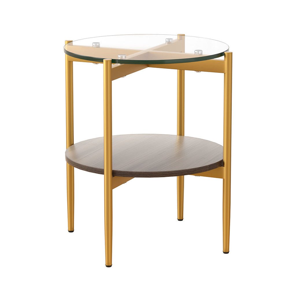 Tempered Glass Coffee / Side Table With Shelf - Gold-1
