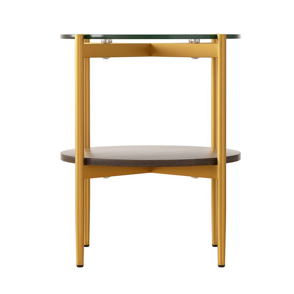 Tempered Glass Coffee / Side Table With Shelf - Gold-3