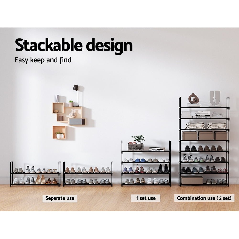 4 Tier Stackable Shoe Rack 80cm Black-5