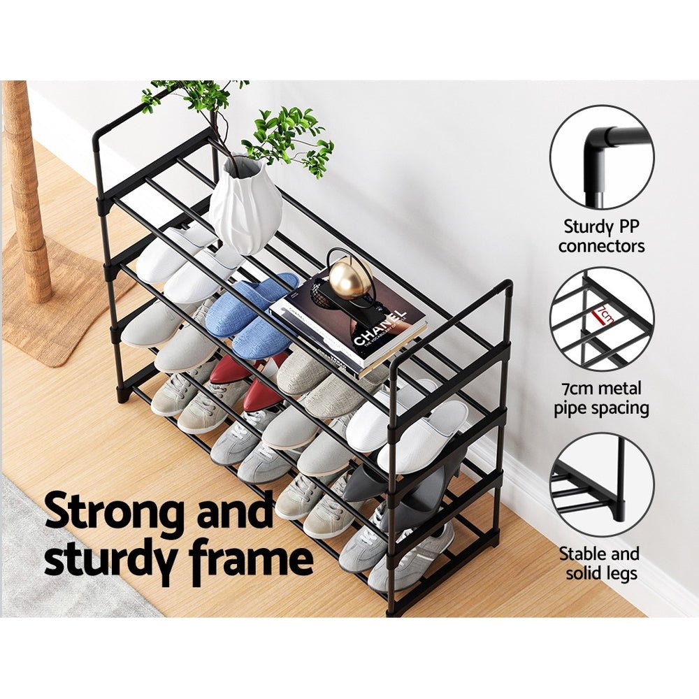 4 Tier Stackable Shoe Rack 80cm Black-6