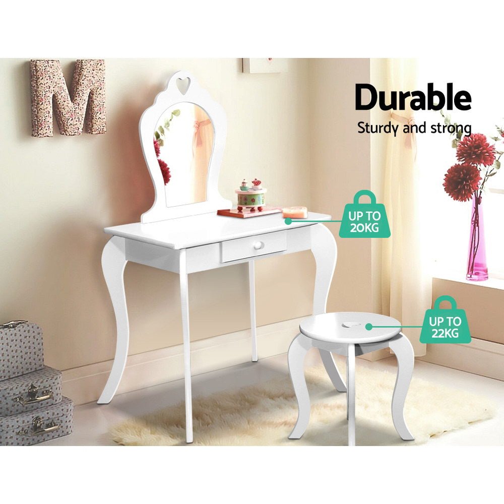 White Kids Vanity Dressing Table Stool Set Mirror Princess Children Makeup-5